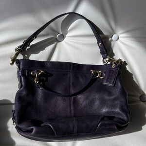Coach Brooke Hobo Leather Shoulder Bag Eggplant (Purple) & brass - style 14142